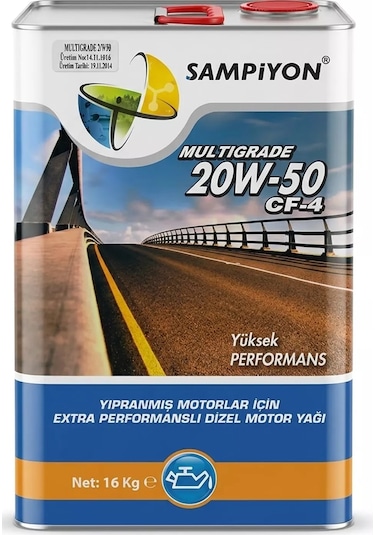 Şampiyon Super Active 20W-50 CF-4 Ağır Hizmet Dizel Teneke Motor Yağı 16 L