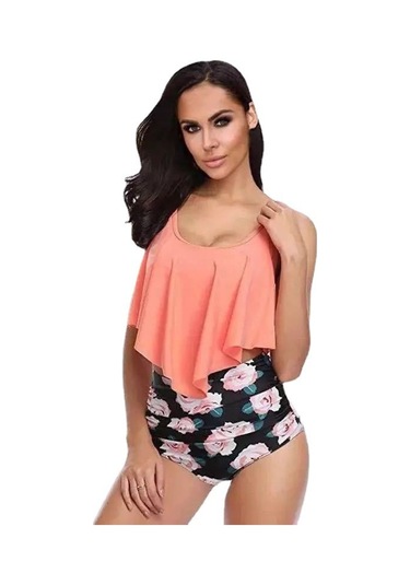 Konesam Kadınlar İçin Siyah Çiçek Desenli Lehte Detaylı Bikini Mayo - Hafif, Dayanıklı, Spor Ve Tatil İçin - L Beden Diğer