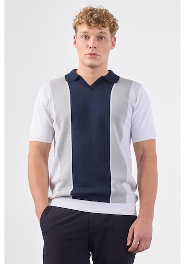 Dufy Lacivert Blok Desen Erkek Triko - Slim Fit Lacivert