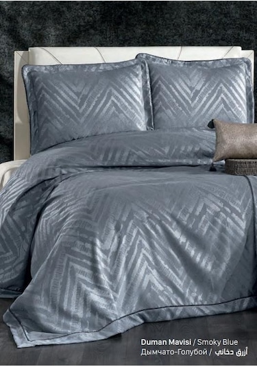 Güzide Çift Kişilik Modern Yatak Örtüsü Deren Duman Mavisi Mavi