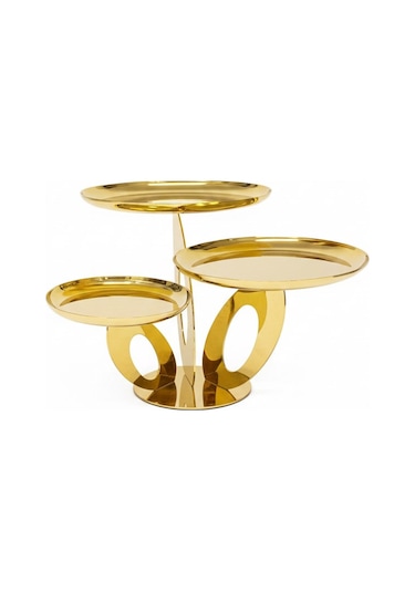 Queen Gold 3 Lü Sunum Tabağı 26x20x15 Cm Gold