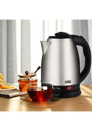 Hfambition 1.8l Çelik Elektrikli Su Kaynatıcı 1500w Hızlı Kaynatma, Isı Kontrolü, Kuru Kaynama Koruması, 220v Avrupa Standartı, Gümüş-siyah