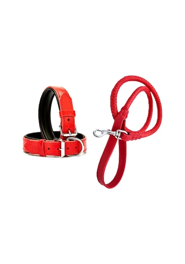 DESİNGSHOP Kırmızı Deri Örgü Köpek Gezdirme Kayışı 90cm Ve Kırmız