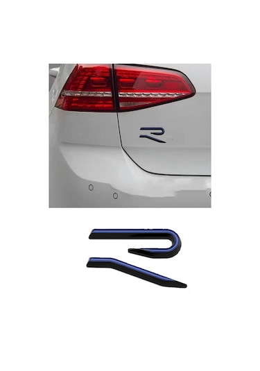 Yeni Golf 8 R Yazısı Bagaj Logo Arması Sticker Amblem Mavi-siyah