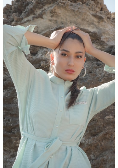 Charmwear Uzunkol Cepli Bluz Mint Yeşili