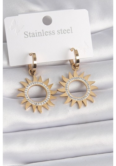 Zarif Kadın İçin Golden Çelik Zirkonlu Güneş Stil Küpe Gri