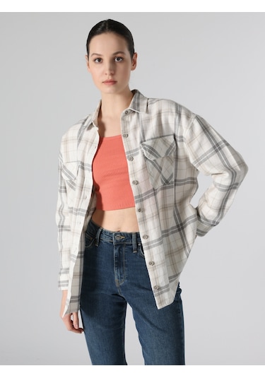 Colin's Regular Fit Çizgili Bej Kadın Uzun Kol Gömlek CL1061055_Q1.V1_BEI