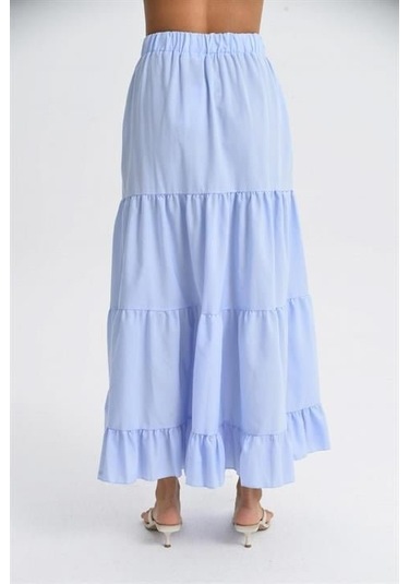 Audrey Fıfrlı Yırtmaç Detay Etek 4037 Mavi