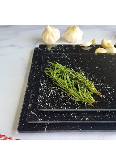 Decorita Cam Kesme Tahtası | Siyah Mermer Görünümlü | 3'lü Takım