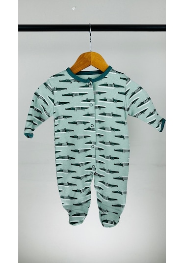 Hayvan Desenli Çıtçıtlı Pamuklu Bebek Tulum 001