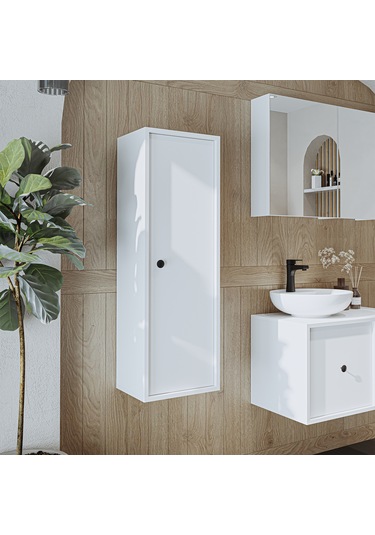 Banyo Dolabı Mat Mdf 110 X 35 Cm Banyo Boy Dolabı Beyaz Mat Beyaz