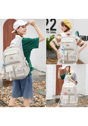 Aromee Gençler Kız Okul Sırt Çantası Seyahat Sırt Çantası - Beyaz