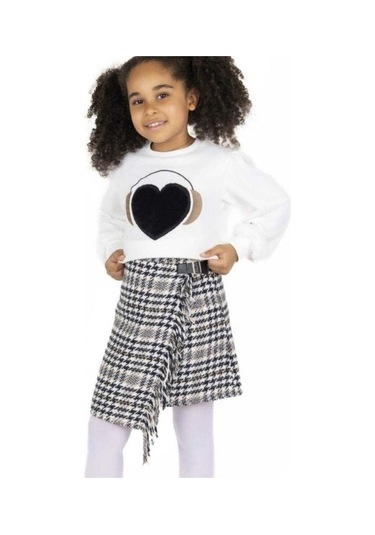 Kız Çocuk Kalpli Peluş Sweatshirt-13494 Ekru