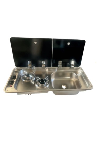 İkili Çift Cam Kapaklı Kombinasyon Ocak Evyeli 78x36 Yatek Karava