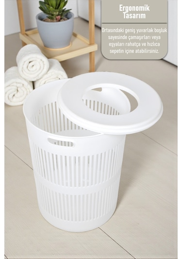 İronika Solara İkili Dekoratif Kirli Çamaşır Sepeti Seti Oyuncak Sepeti 60 - 22 Litre Beyaz Beyaz