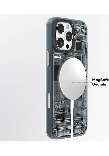 İphone 16 Pro Uyumlu Kılıf Magsafe Şarj Özellikli Youngkit Technology Serisi Kapak Gri