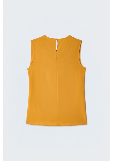 Sateen Degaje Yaka Kolsuz Bluz - Hardal-137384