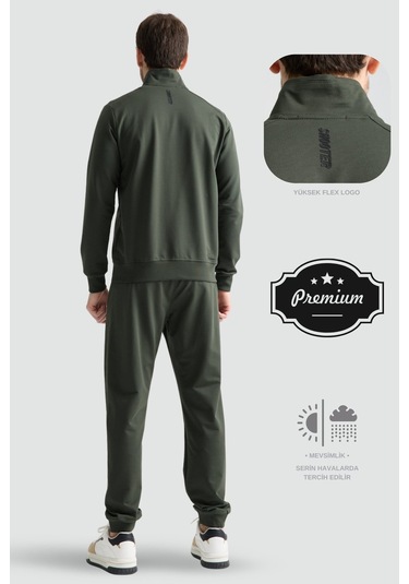 Shooter Sportswear Elit Class Füme Erkek Eşofman Takımı Mevsimlik Kapüşonlu Manşetli Rahat Kalıp Haki