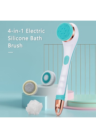 Qingmipy Usb Şarjlı 360 Dönen 4 Fırça Başlı Uzun Saplı Elektrikli Vücut Masaj Fırçası Çok Renkli