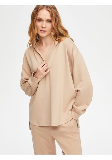Kapüşonlu Modallı Sweatshirt 69508 U6950872 Taş