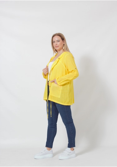 Moda Berray B027 Cebi Pullu Kapüşonlu Gömlek Sarı Sarı