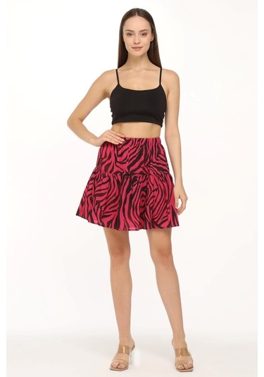 Şifon Krep Kumaş Şort Etek-429-fuşya Fuşya