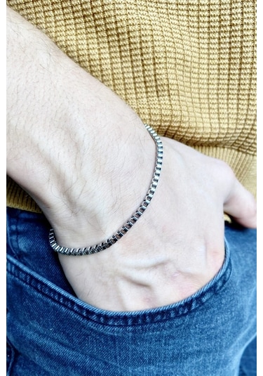 Küp Model Spor Erkek Çelik Bileklik Künye Zincir  Eck21B Beyaz