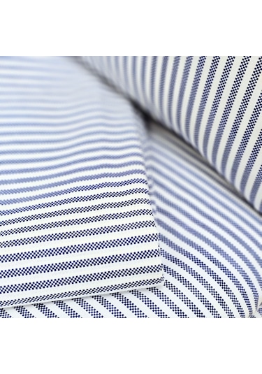 Çift Kişilik %100 Pamuk İnce Çizgili Nevresim Takımı | Lacivert & Beyaz | 4 Parça | Yumuşak Dokulu Lacivert - Beyaz