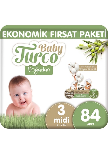 Baby Turco Doğadan Ekonomik Fırsat Paketi Bebek Bezi 3 Numara 84 Adet 2'li