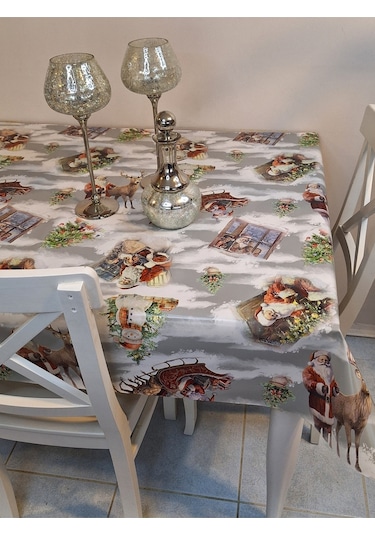 Yeni Yıl Desenli Elyaflı Pvc Masa Örtüsü Silinebilir Ve Su Geçirmez Muşamba Gri