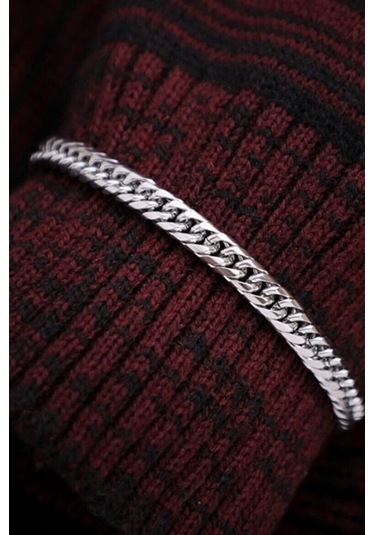 İnce Yassı Sık Zincirli Spor Erkek Çelik Zincir Bileklik 3mm 21cm Eck13b Gümüş