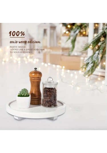 Willowhaven Beyaz Doğal Rubberwood Yuvarlak Dekoratif Tepsi - Çiftlik Evi, Modern Beyaz