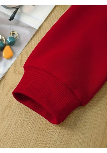 Kışlık Kapüşonlu Sweatshirt, Çocuk Ayıcık Baskılı Kırmızı