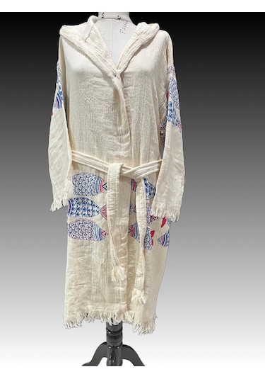 Kadın Müslin Bornoz %100 Pamuk Ekru