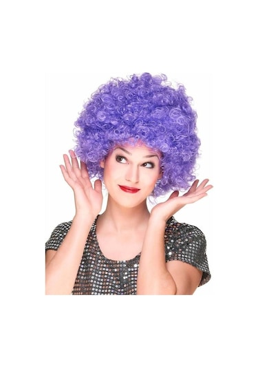Mor Renk Kıvırcık Afro Bonus Peruk Parti   Peruğu