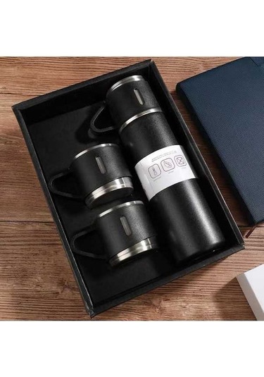 Novahub Paslanmaz Çelik Vakumlu Termos Seti, 500ml/16.9oz İzole Bardak, Çift Duvarlı Vakumlu Şişe, İş, Ofis, Okul İçin - Sıcak Ve Soğuk İçecekler Siyah Siyah