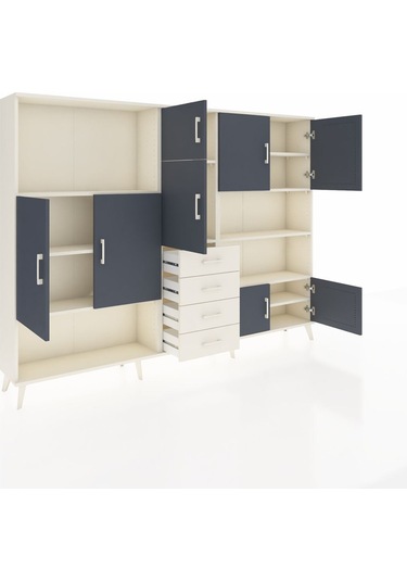 Arges Dolap 9 Raflı 4 Çekmeceli 8 Kapaklı 220x30x163 Aytaşı-antra Aytaşı-antrasit/aytaşı