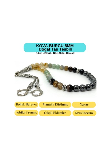 Sertifikalı Kova Burcu 8mm 33lük Doğal Taş Tesbih