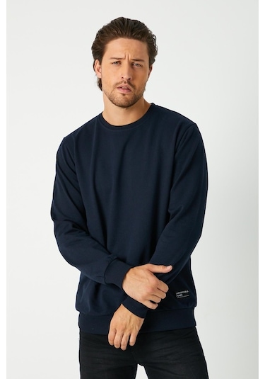 MMetalic Erkek Lacivert Basic Bisiklet Yaka Sweatshirt