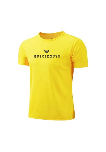 Sarı Açık Çabuk Kuruyan Koşu Tişörtü Erkek Yaz Üst Ter Emici Ve Nefes Alabilir Spor Kısa Kollu