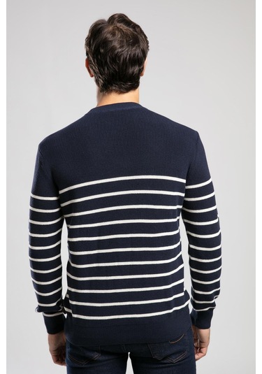 Baldwin Erkek O Yaka Kazak Lacivert-ekru Çizgili-21058 Lacivert - Ekru