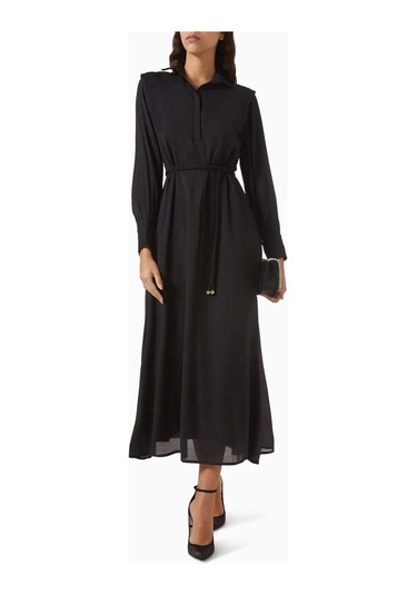 Eegen Studio Ophelia Kemerli Elbise - Crinkle Chiffon Crepe İle Şık Ve Rahat Seçenekler Siyah