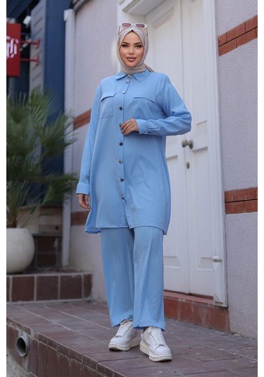 Cep Detaylı Tesettür Bebe Mavisi Takım Bebemavisi Bebek Mavisi