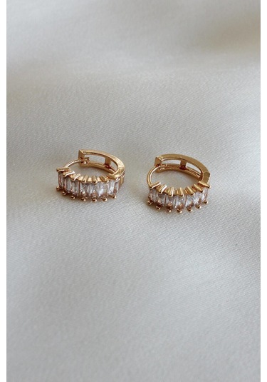 Niki Aksesuar Baget Zirkon Taşlı Gold Küpe Gold