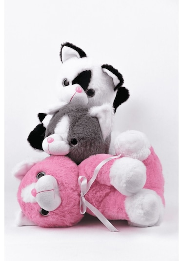 Peluş Oyuncak Oturan Kedi Çift Renkli 30 Cm Pembe - Beyaz