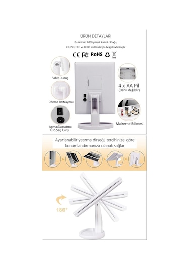 Land Of Myth Hd Zoom 24 Şerit Led Işıklı Makyaj Aynası Siyah