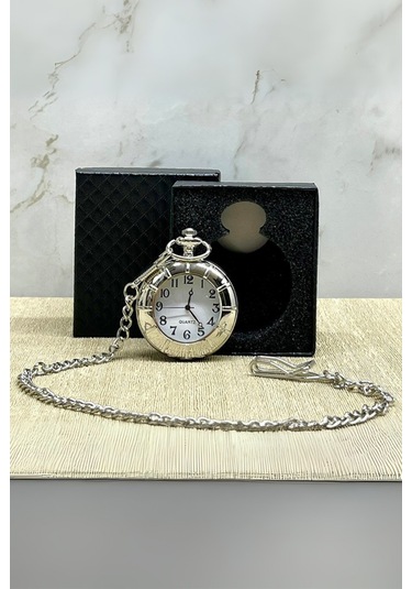 Büro Ev Ofis Hediyesi İçin Kutulu Silver Modern Stil Köstekli Saat