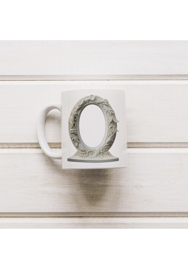 O Harfi Bardak, Monogram 330 Ml Barok Oymalı Görünüm Beyaz
