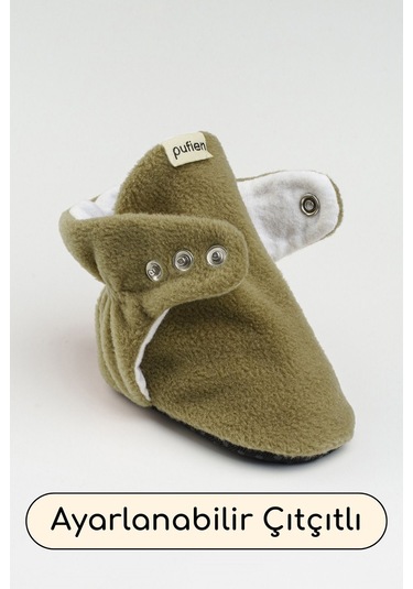 Organik Pamuk Astarlı, Bebek İlk Adım Ayakkabısı, Kaydırmaz Taban, Bebek Pandufu, Bebek Patik Haki Haki