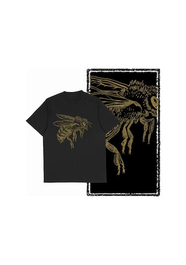 The Coolmınd Coolmind De %100 Pamuklu Erkek Grafik Tişört - Komik Arı Baskılı Büyük Bedenmavi Mavi